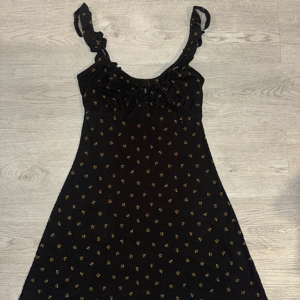 Lulu's Elegant Black Dress with Subtle floral Details
